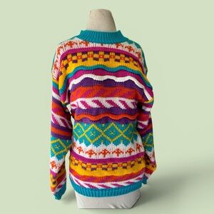 Vtg Cherry Stix Retro 80s Colorful Hand Knit Sweater Sz M Easter CSL 90s